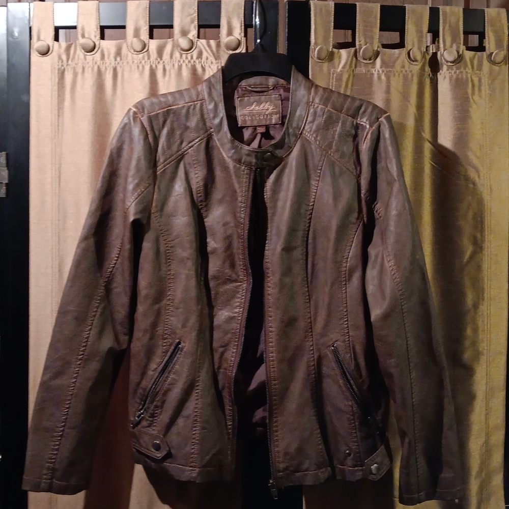Brown Pleather Distressed Jacket - image 1